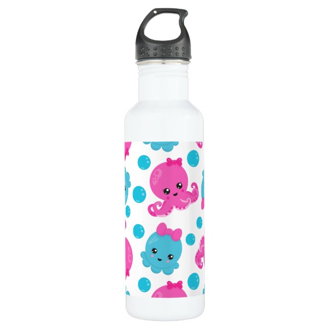 Octopus Pattern, Cute Octopus, Sea Animals Stainless Steel Water Bottle (Front)