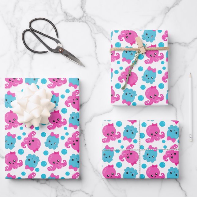 Octopus Pattern, Cute Octopus, Sea Animals Wrapping Paper Sheets (Front)