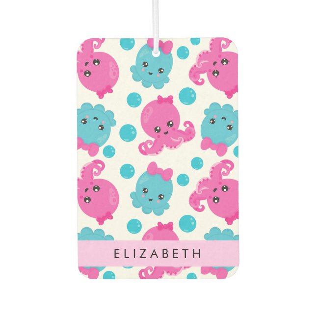 Octopus Pattern, Cute Octopus, Sea, Your Name Air Freshener (Front)