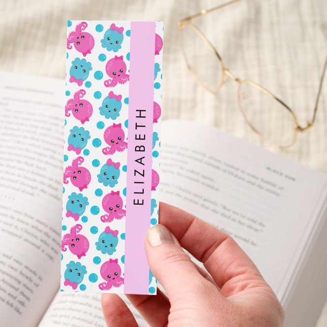 Octopus Pattern, Cute Octopus, Sea, Your Name Bookmarks (Hand)