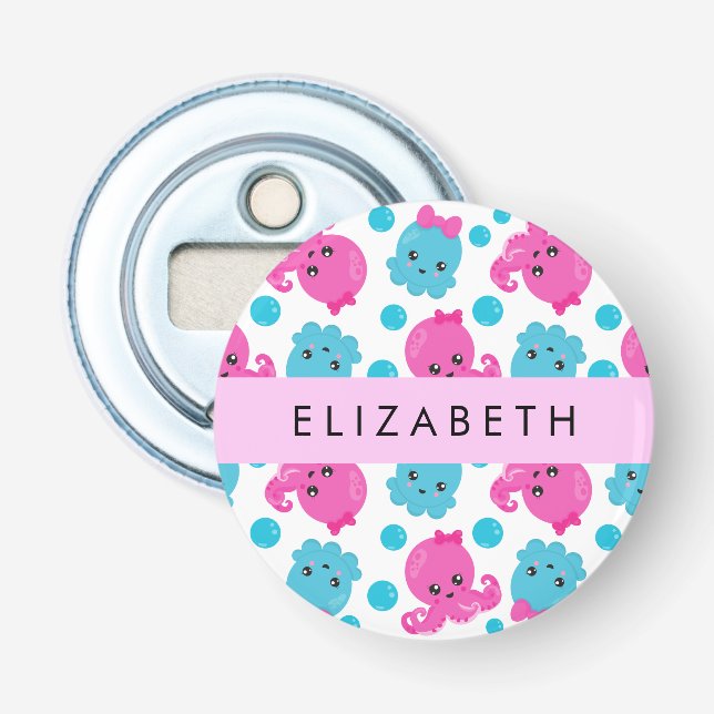 Octopus Pattern, Cute Octopus, Sea, Your Name Bottle Opener (Front)