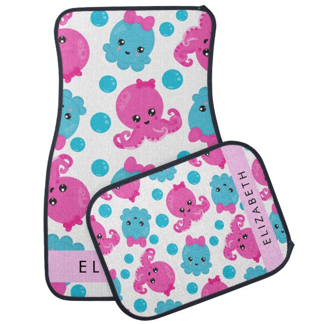 Octopus Pattern, Cute Octopus, Sea, Your Name Car Floor Mat (Set)