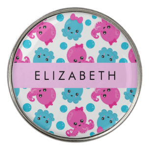 Octopus Pattern, Cute Octopus, Sea, Your Name Golf Ball Marker