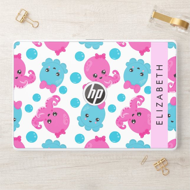 Octopus Pattern, Cute Octopus, Sea, Your Name HP Laptop Skin (Desk)