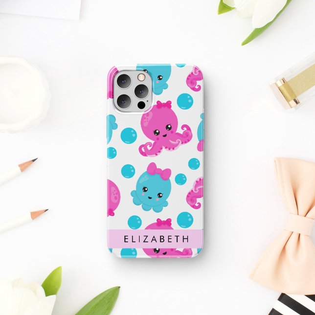 Octopus Pattern, Cute Octopus, Sea, Your Name iPhone Case (Creator Uploaded)