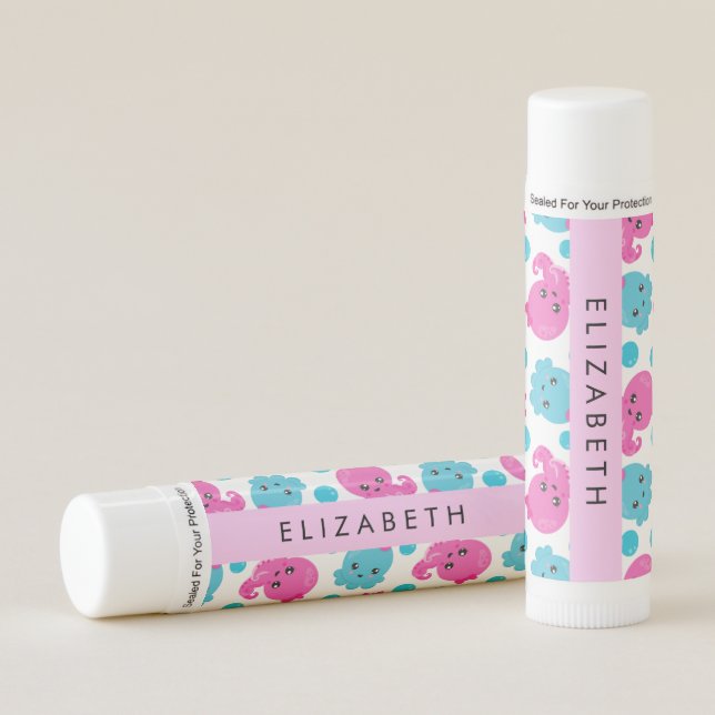Octopus Pattern, Cute Octopus, Sea, Your Name Lip Balm (Front)
