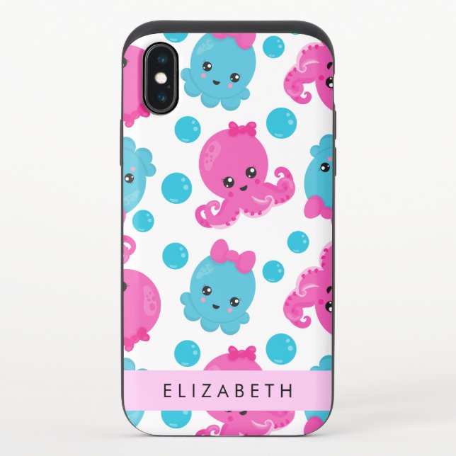 Octopus Pattern, Cute Octopus, Sea, Your Name Uncommon iPhone Case (Back)