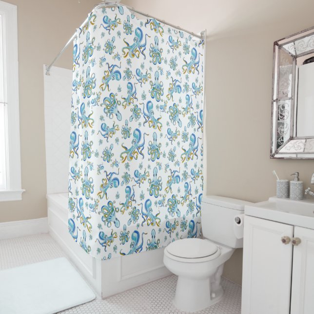 Octopus Pattern Shower Curtain (In Situ)