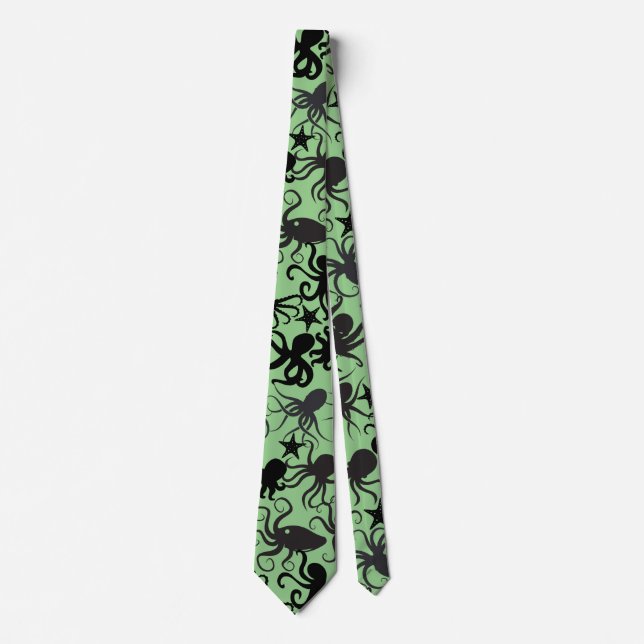 Octopus Pattern.w LGreen BG Neck Tie (Front)