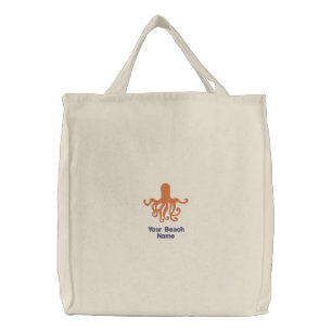 Octopus Personalized Beach Embroidered Tote Bag