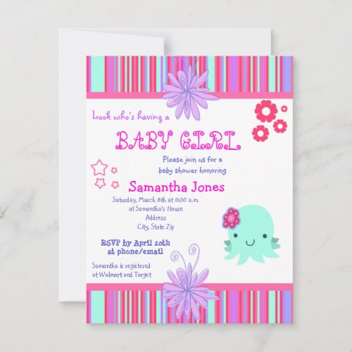 Octopus Pink Baby Shower Invitations