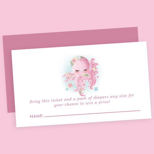 Octopus Pink Watercolor Baby Shower Diaper Raffle Enclosure Card