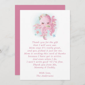 Octopus Pink Watercolor Baby Shower Thank You Card