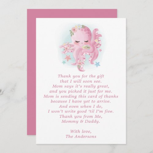 Baby Shower Favors 18 Octopus Pink Watercolor Baby Shower Thank You Card