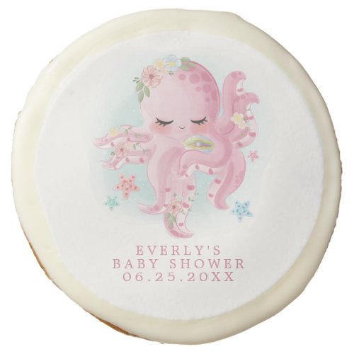 Octopus Pink Watercolor Girl Baby Shower Sugar Cookie