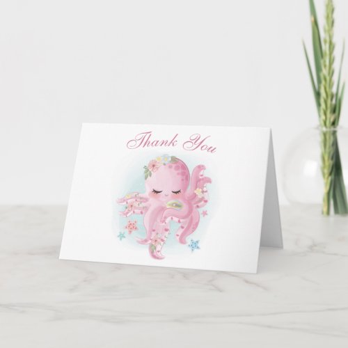 Baby Shower Favors 4 Octopus Pink Watercolor Girl Baby Shower Thank You Card