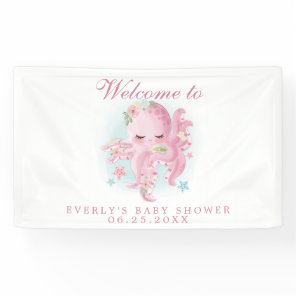 Octopus Pink Watercolor Girl Baby Shower Welcome Banner