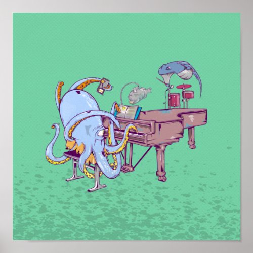 Octopus playing a piano poster