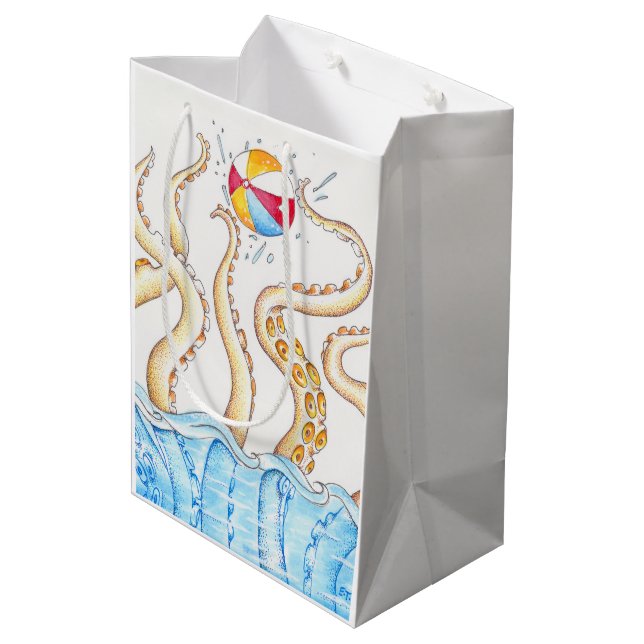 Octopus Playing Beach Ball Medium Gift Bag (Back Angled)