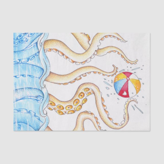 Octopus Playing Beach Ball Tissue Paper (Front)