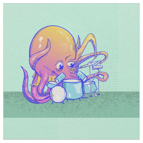 Octopus Playing Drums Fabric