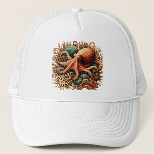Octopus playing drums in the Ocean Trucker Hat