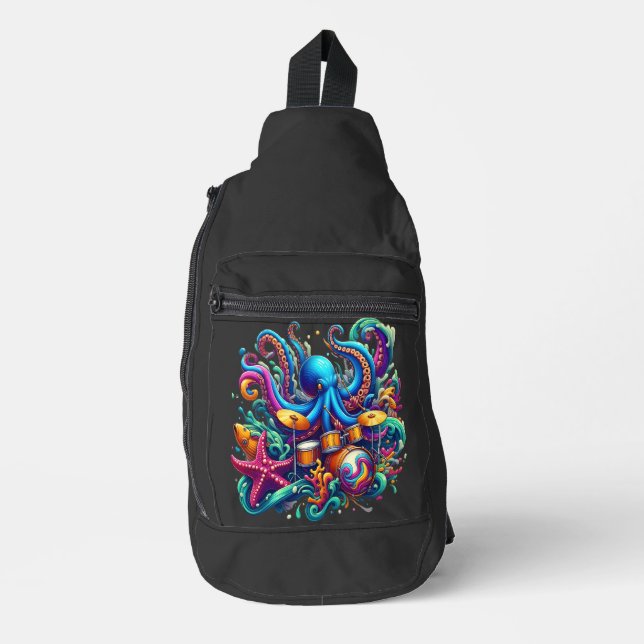Octopus playing drums Percussive Sea Symphony  Sling Bag (Front)