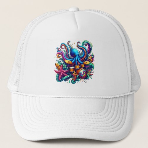 Octopus playing drums Percussive Sea Symphony  Trucker Hat