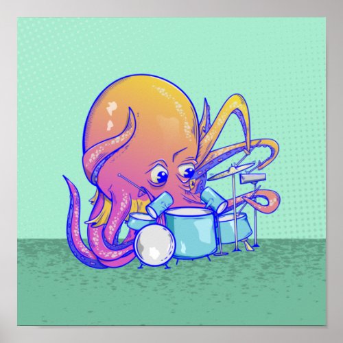 Octopus Playing Drums Poster