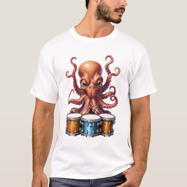 octopus playing drums t shirt (Front)