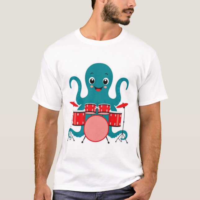 octopus playing drums t shirt (Front)
