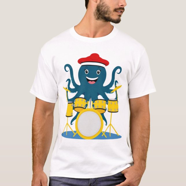 octopus playing drums t shirt (Front)
