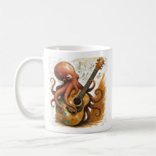 Octopus Playing Guitar Vintage Music Art Coffee Mug
