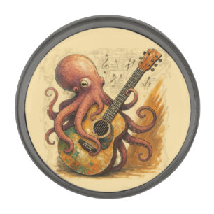 Octopus Playing Guitar Vintage Music Art Gunmetal Finish Lapel Pin