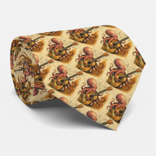 Octopus Playing Guitar Vintage Music Art Neck Tie
