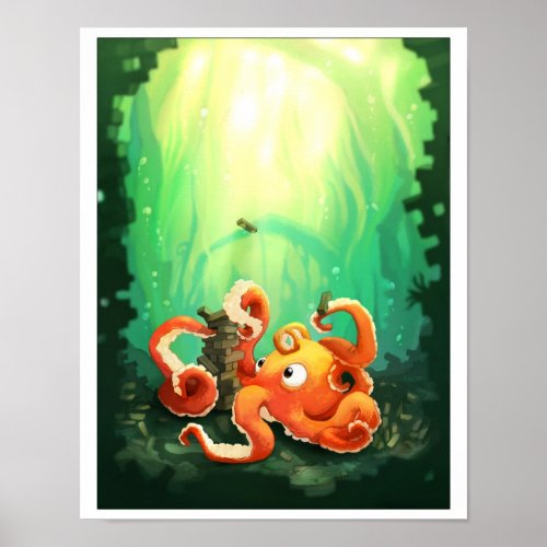 Octopus Playing Jennga Poster