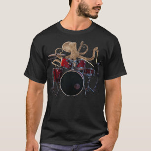 Octopus Playing Red Drums Mens Gift Drummer Octopu T-Shirt