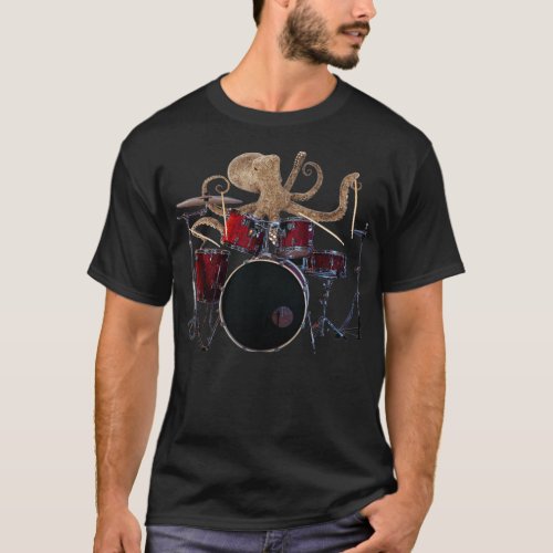 Octopus Playing Red Drums Mens Gift Drummer Octopu T_Shirt