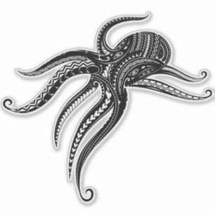 OCTOPUS POLYNESIAN TRIBAL Blk Sticker