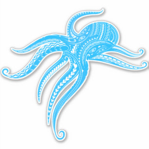 OCTOPUS POLYNESIAN TRIBAL LtBlue Sticker