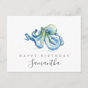 Octopus Postcards Blue Watercolor