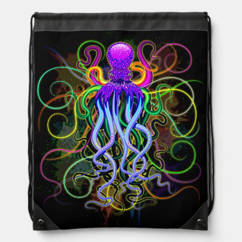 Octopus Psychedelic Luminescence Drawstring Bag