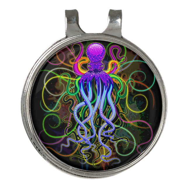Octopus Psychedelic Luminescence Golf Hat Clip (Front)