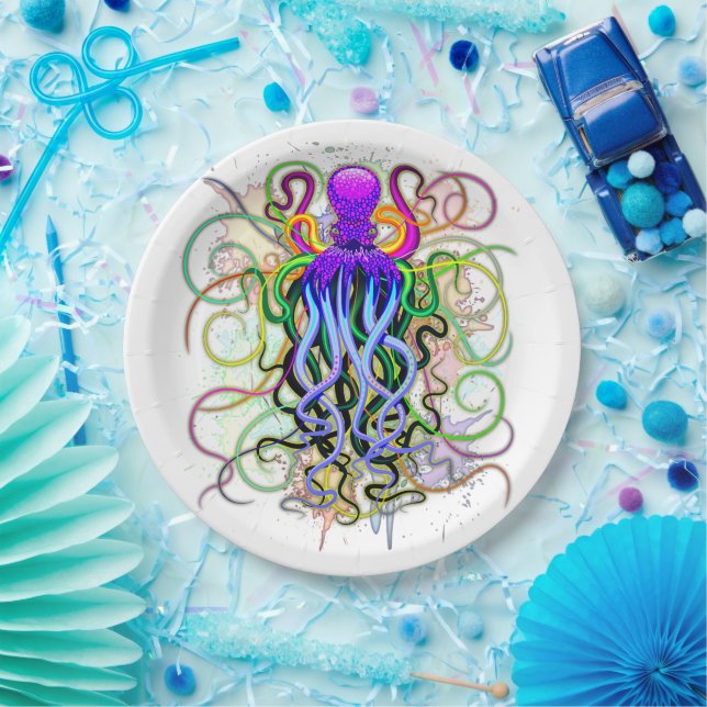 Octopus Psychedelic Luminescence Paper Plates (Party)