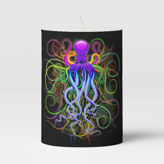 Octopus Psychedelic Luminescence Pillar Candle (Front)