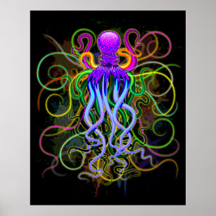 Octopus Psychedelic Luminescence Poster