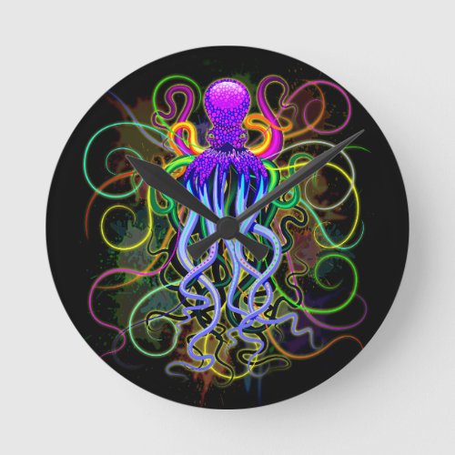 Octopus Psychedelic Luminescence Round Clock