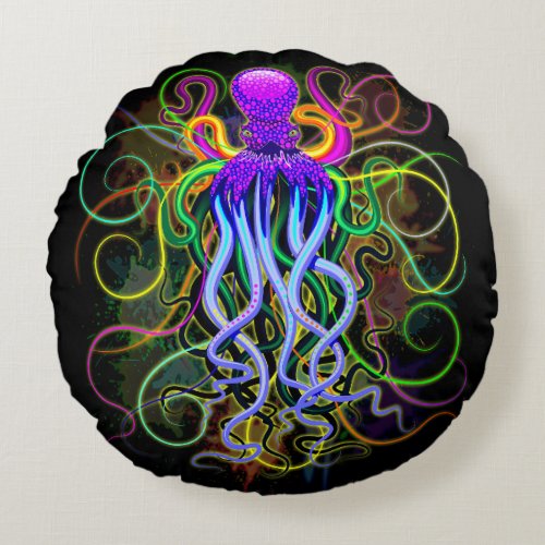 Octopus Psychedelic Luminescence Round Pillow