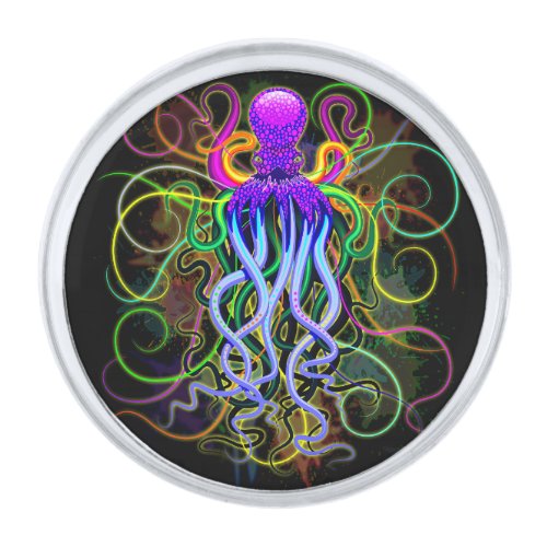 Octopus Psychedelic Luminescence Silver Finish Lapel Pin