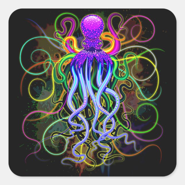 Octopus Psychedelic Luminescence Square Sticker (Front)